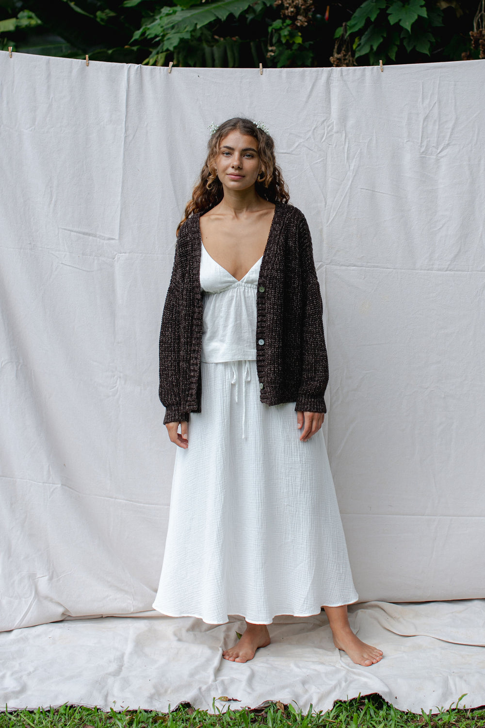 Lucy wears size S/M. Bust: 83cm (32.6”), Waist: 57cm(22.4”), Hips: 96cm(37.8”), Height 170cm(5.6”) | Size S/M