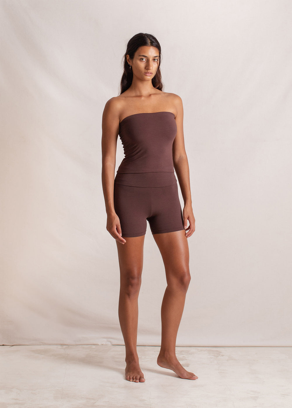 Tara is wearing size XS. Bust 86cm (33.8”), Waist 60cm (23.6”), Hips 89cm (35”),  Height 175cm (5.7”) | Size XS