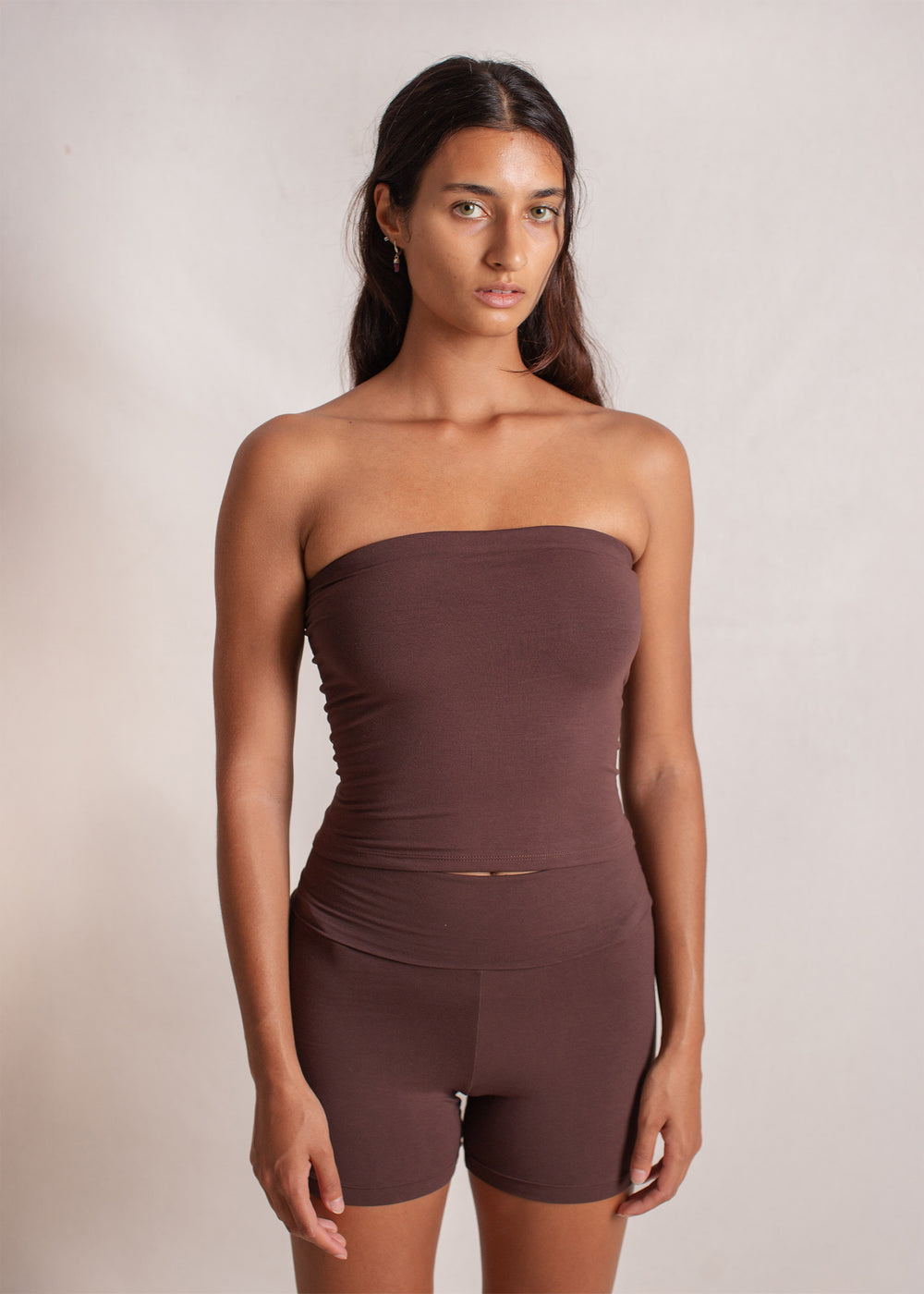 Tara is wearing size XS. Bust 86cm (33.8”), Waist 60cm (23.6”), Hips 89cm (35”),  Height 175cm (5.7”) | Size XS