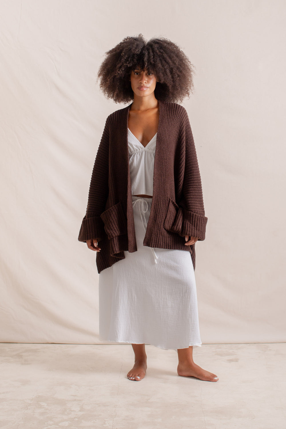 Chloe usually wears size S, Bust 84cm (33.1”), Waist 68cm (26.8”), Hips 105cm (41.3”),  Height 173cm (5.7”) | One Size